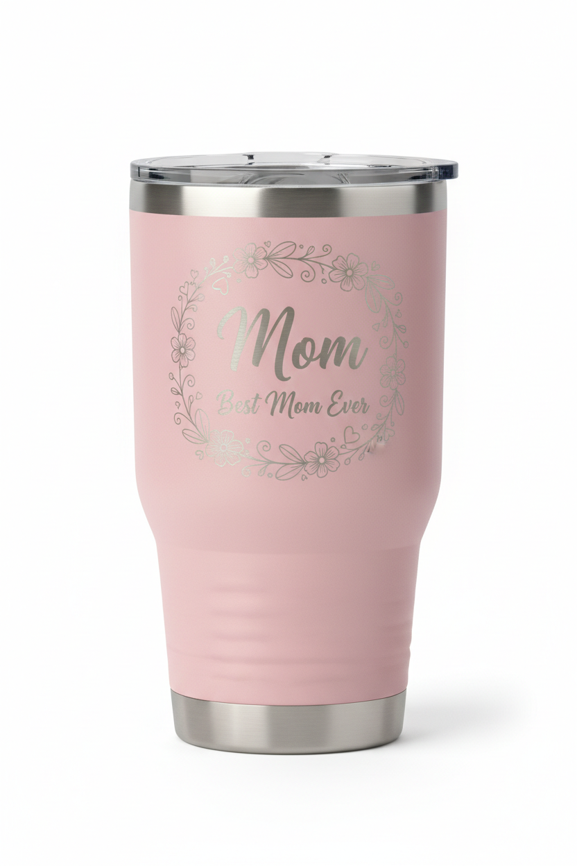Pink mom tumbler with Best Mom Ever