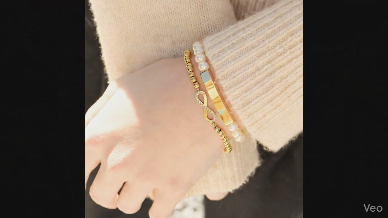 Engravable Curved-Bar Bracelet, Kiska Pearls, Stretch