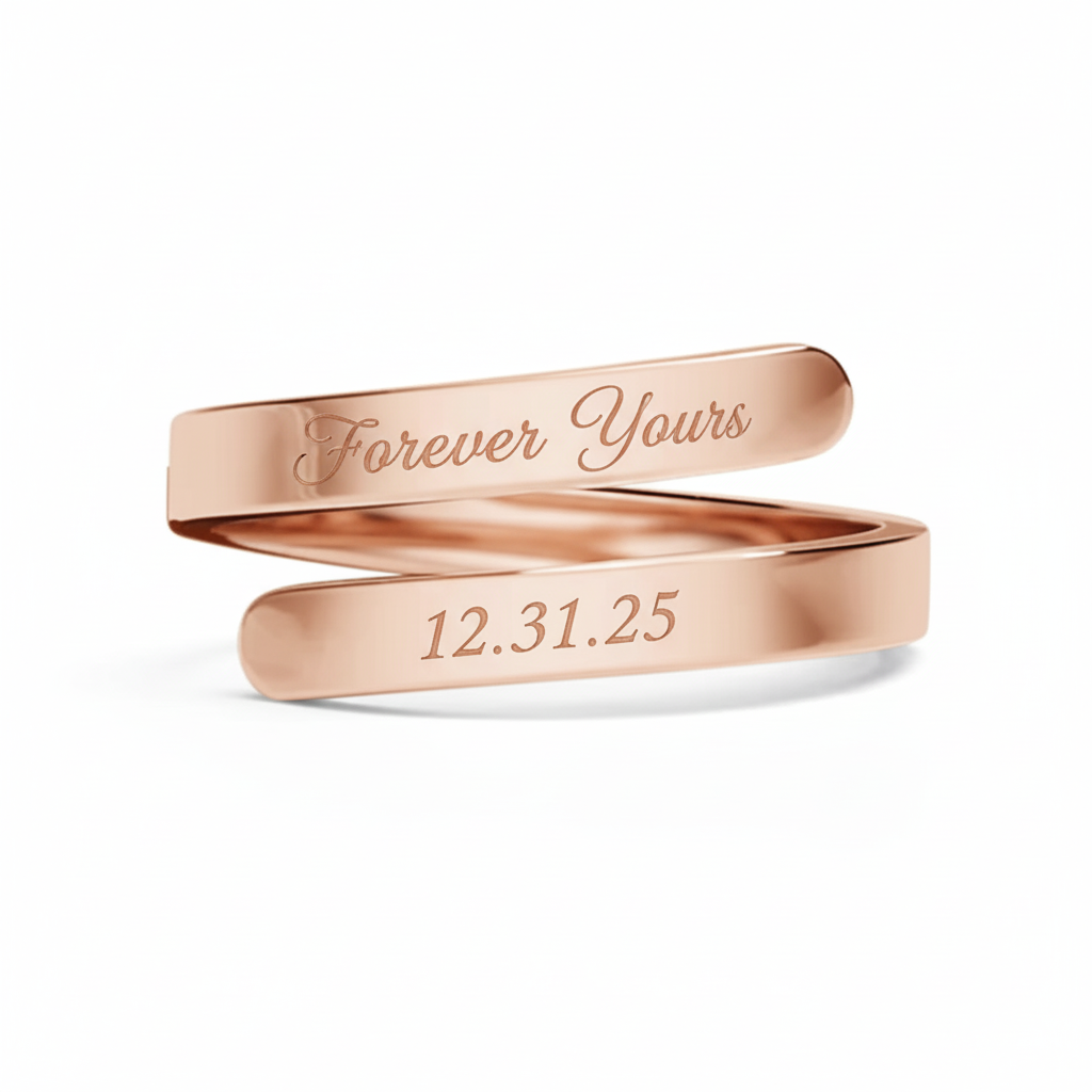 Rose gold wrap ring with dual engravings