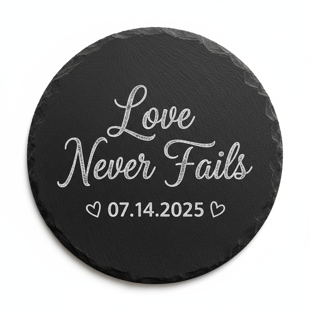 Round coaster with Love Never Fails