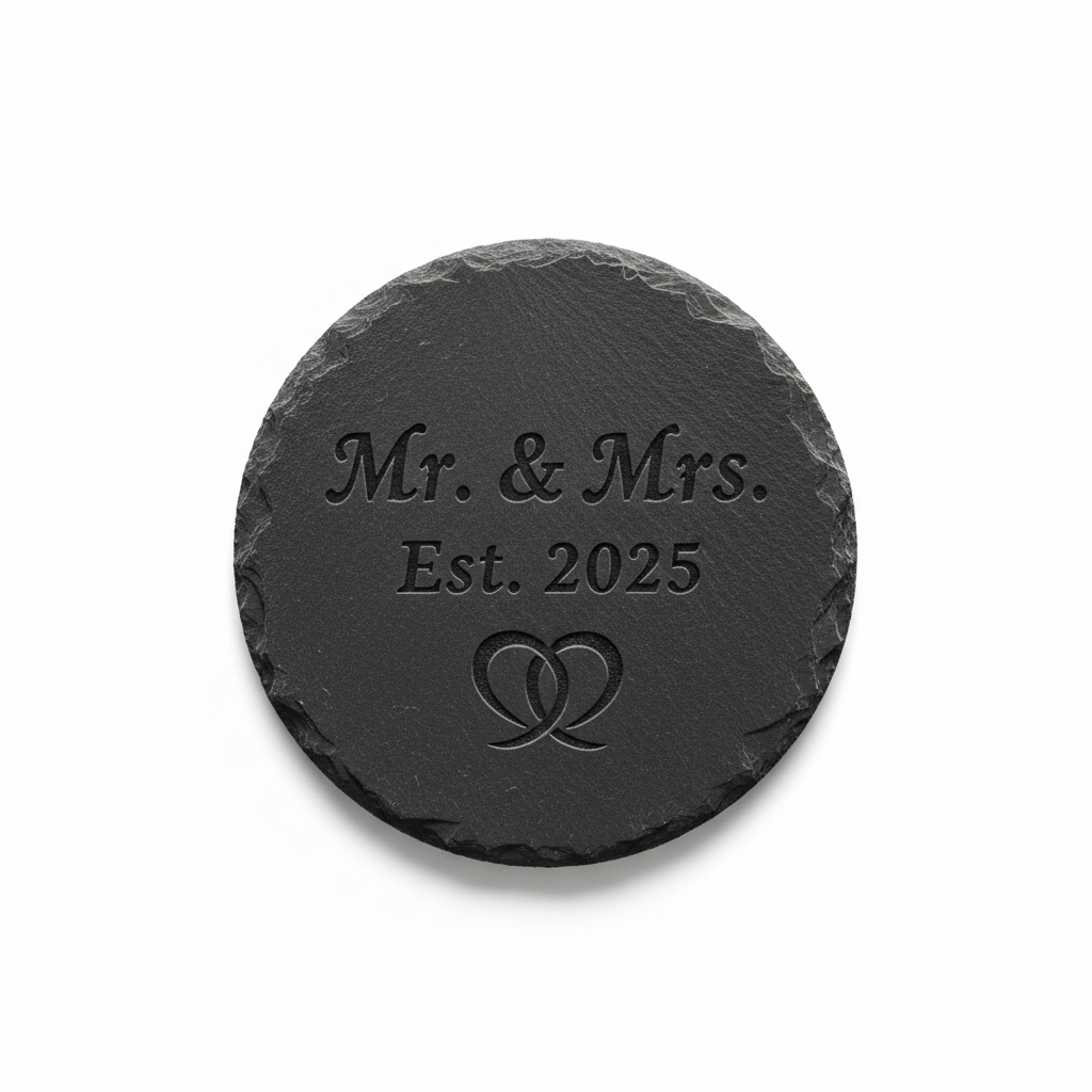 Round coaster with Mr. & Mrs. engraving