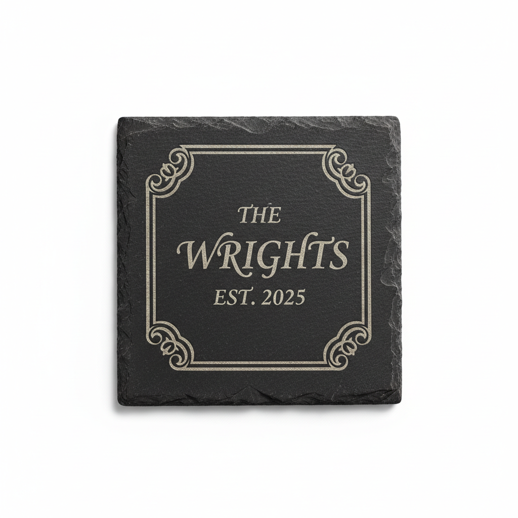 Square coaster with last name and border